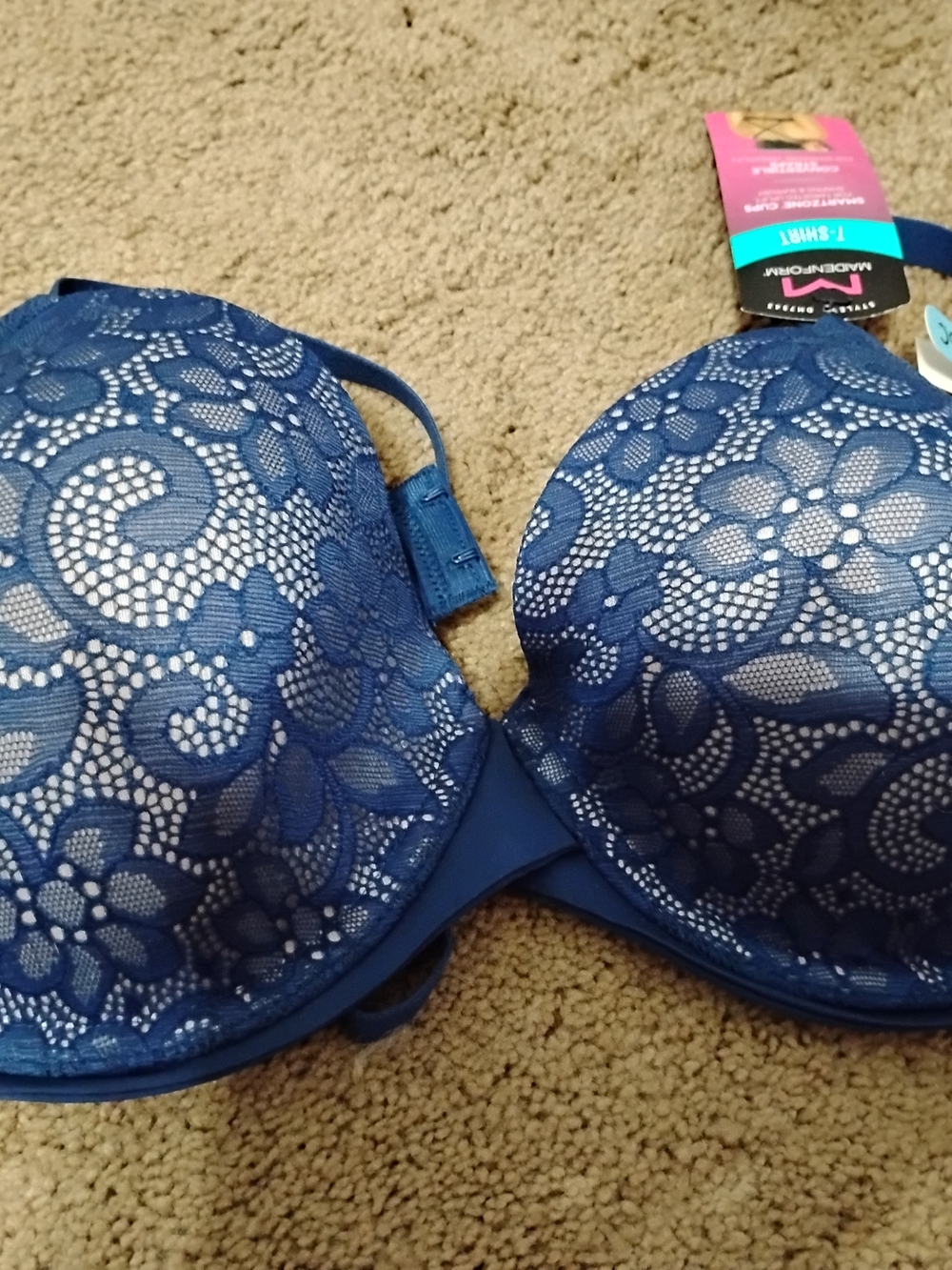 Maidenform Navy Floral Lace Underwire T Shirt Uplift Bra Nwt 36c